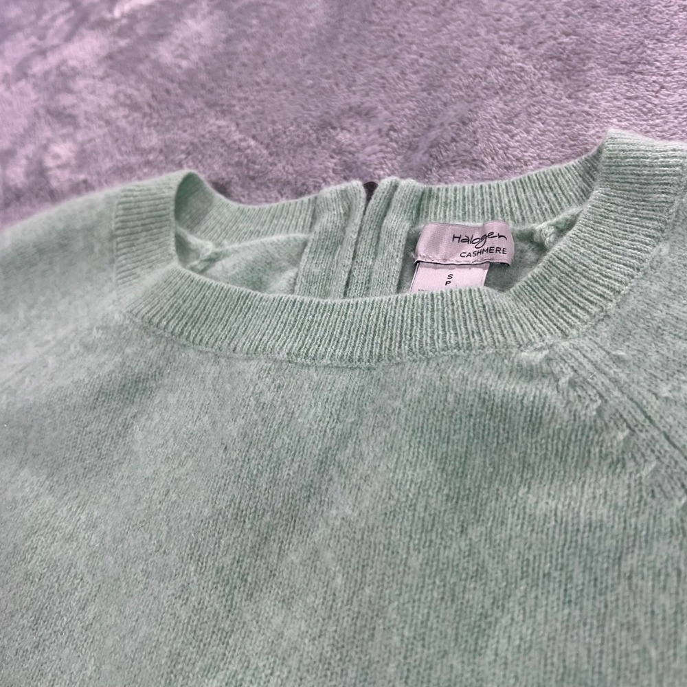 HALOGEN 100 Cashmere Sweater Womens Small Green Fair Back Zip Pullover Cozy - Picture 7 of 16